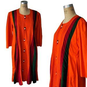 Vintage Orange Green Oversized Caftan Loose Dress
